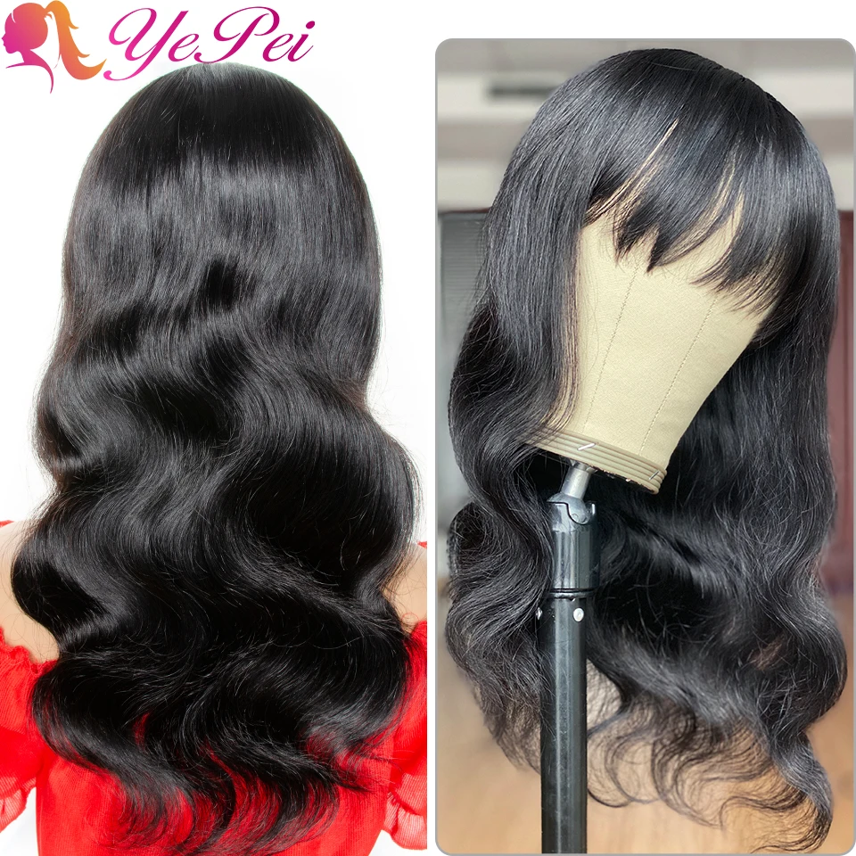 Yepei-Perruques de cheveux humains longues avec frange, perruque Body Wave brésilienne, perruque entièrement fabriquée à la machine, cheveux Remy, densité 130%, 16-20 pouces