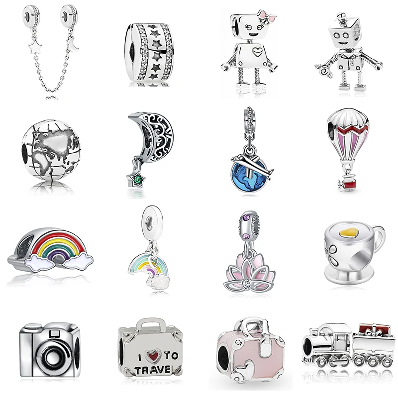 New Original Alloy Bead Holiday Travel Christmas Rainbow Charm Fit Pandora Bracelet Bangle Necklace DIY Women Jewelry