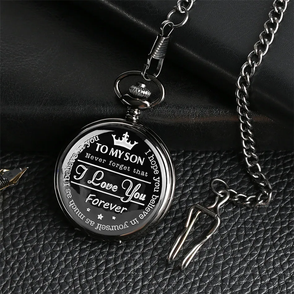 To My Son, I Love You Forever Engraving Personalized Pocket Watch Quartz Pendant Clock Unique Fob Watch Xmas/Birthday Gift Box