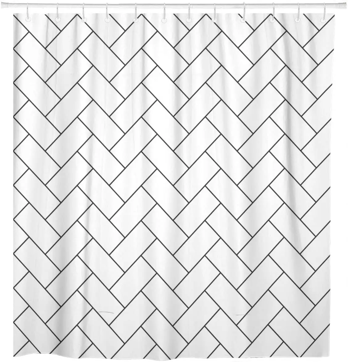 Pattern Herringbone Parquet Diagonal White Wood Abstract Arrow Black Shower Curtain Waterproof Polyester Fabric 72 x 78 Inches