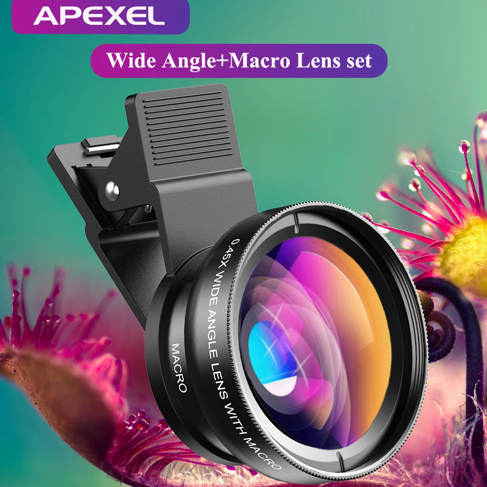 

APEXEL 2 in 1 Phone Camera Lens kit 0.45x Wide Angle & 12.5x Macro Lens HD Camera Lentes for iphone ios android smartphones