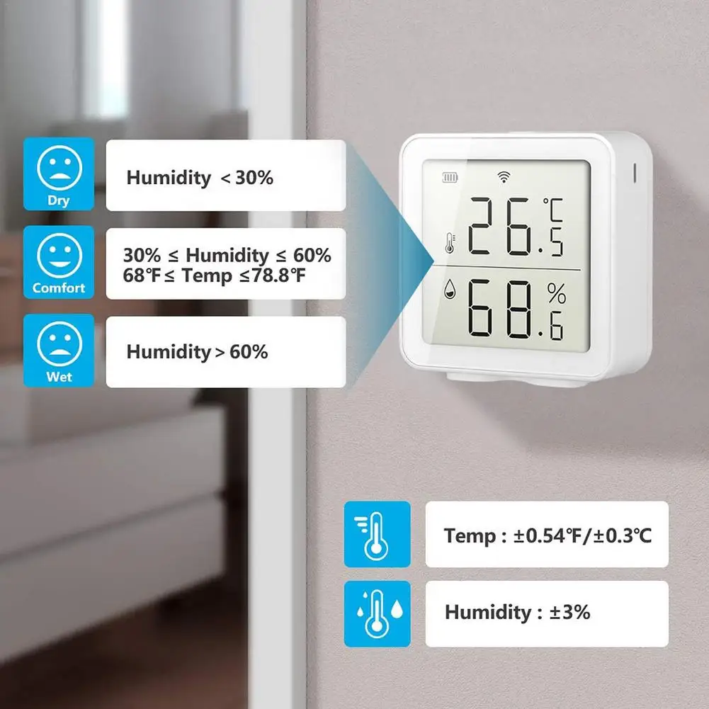 Temperature Humidity Detector WiFi Smart Thermometer Wall-Mounted Home Humidity Sensor Temperature Meter