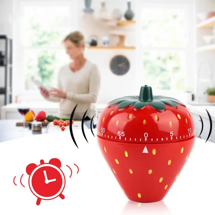 Strawberry Shaped 60 Minutes Kitchen Timer Mechanical Wind-Up Timer Time Reminder Countdown Lovely Fruit Red Kitchen Timer Tools