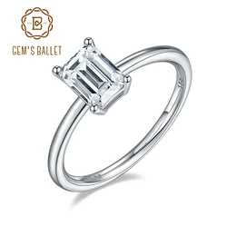GEM'S BALLET 925 Sterling Silver  Rings 1.0Ct 2.0Ct Emerald Cut Moissanite Solitaire Engagement Ring For Women Gift For Her