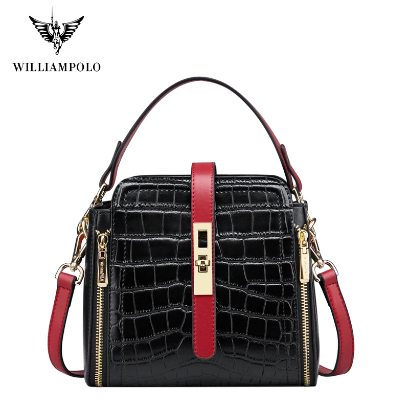 

WILLIAMPOLO Shoulder Bag Genuine Leather Fashion Women Crocodile Pattern Bucket Bag Womens Leather Handbags PL209135