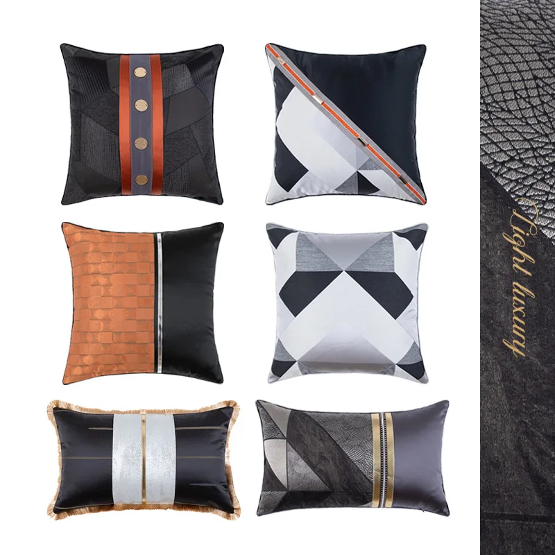 

American Luxury Sofa Cushion Cover High-grade Patchwork Grid Pillowcases Modern European Home Sofa Decoration Pillow Cover