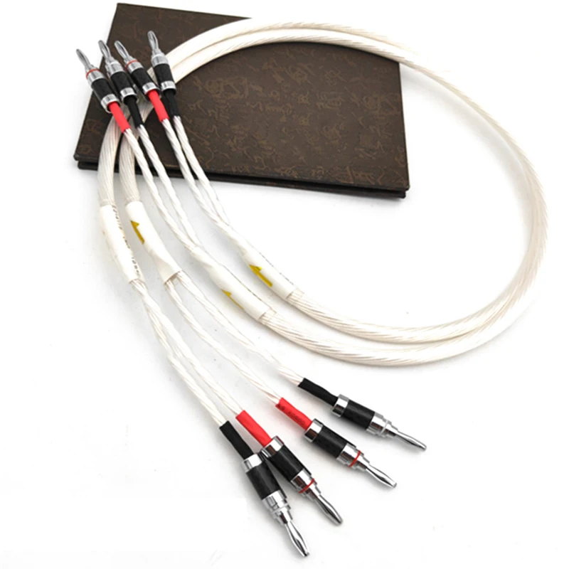 Colleimage Pair 5N OCC Silver Plated Hi-end Hifi Speaker Cable, banana to banana plug Cable hifi