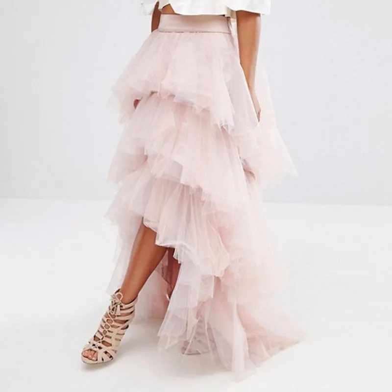 MYYBLE Fashion High Low Women\'s Tulle Skirt Light Pink Women Formal Party Skirt Long Tulle Skirts Ruffles Tutu Skirt Custom Made