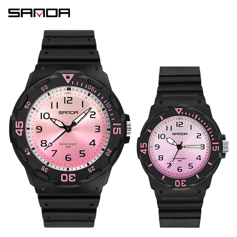 

SANDA Fashion Trend 50m Waterproof Leisure Toughened Mirror Compact Practical Men and Women Lovers Lovely Style Quartz Watch