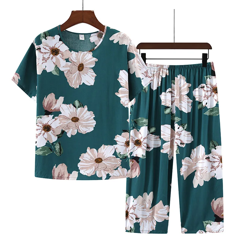 Fdfklak-Conjunto de pijama de talla grande para mujer, ropa de dormir de XL-4XL, traje de noche para madre, moda de verano, estampado Floral