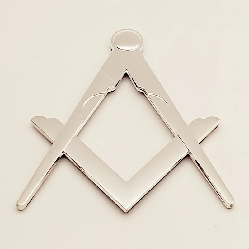 Masonic Master Mason Square & Compass Cut Out Car Auto Emblem Silver Metal