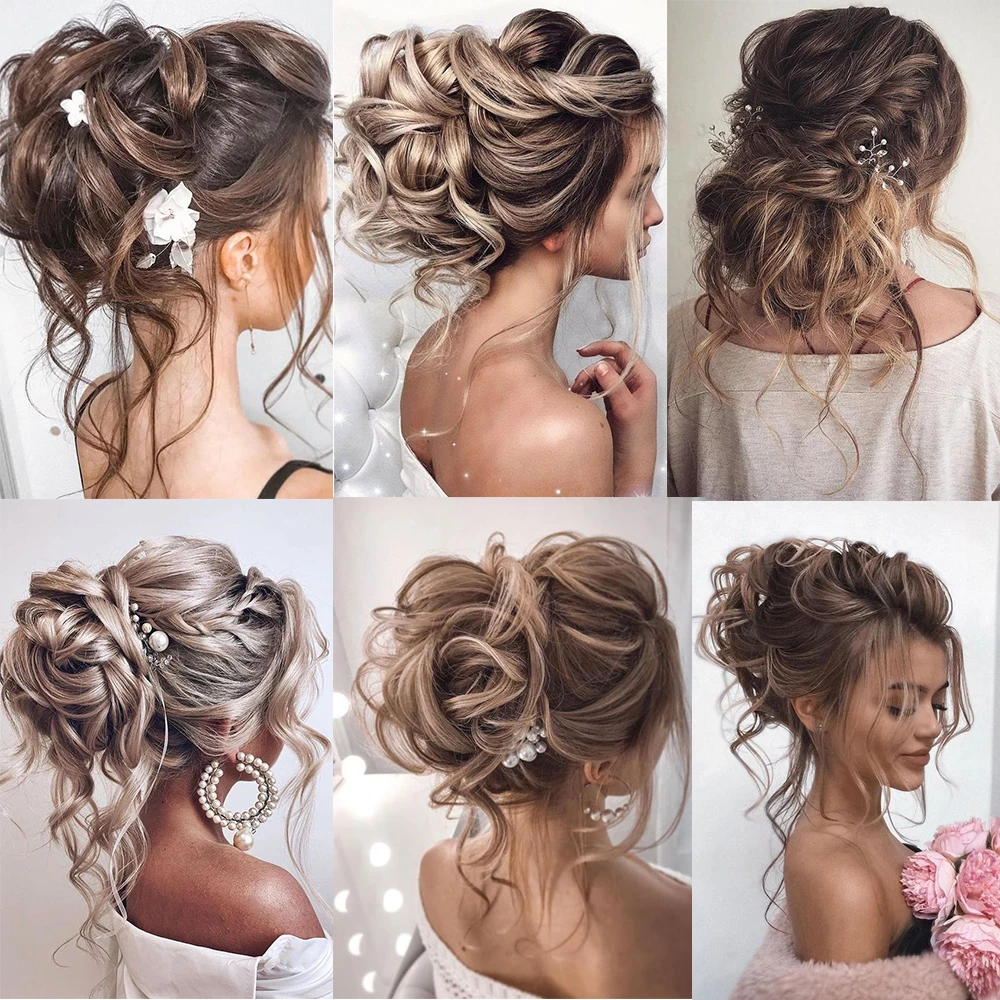 XINRAN-Sintético Encaracolado Donut Chignon com Elástico para As Mulheres, Cabelo Bagunçado Bun Updo, Hairpieces Extensões