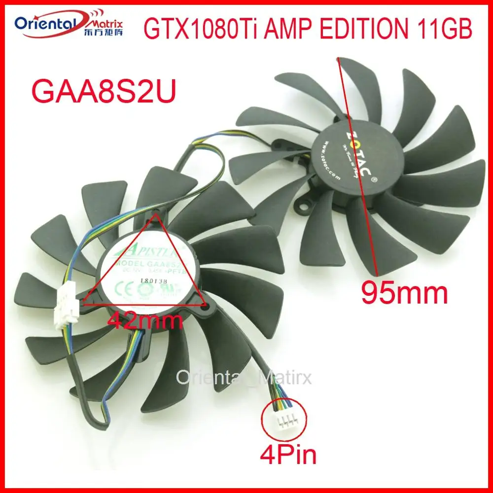 Free Shipping GAA8S2U - PFTB 95mm 42*42*42mm DC12V 0.45A VGA Fan For ZOTAC GTX1080Ti AMP EDITION 11GB Graphics Card Cooling Fan