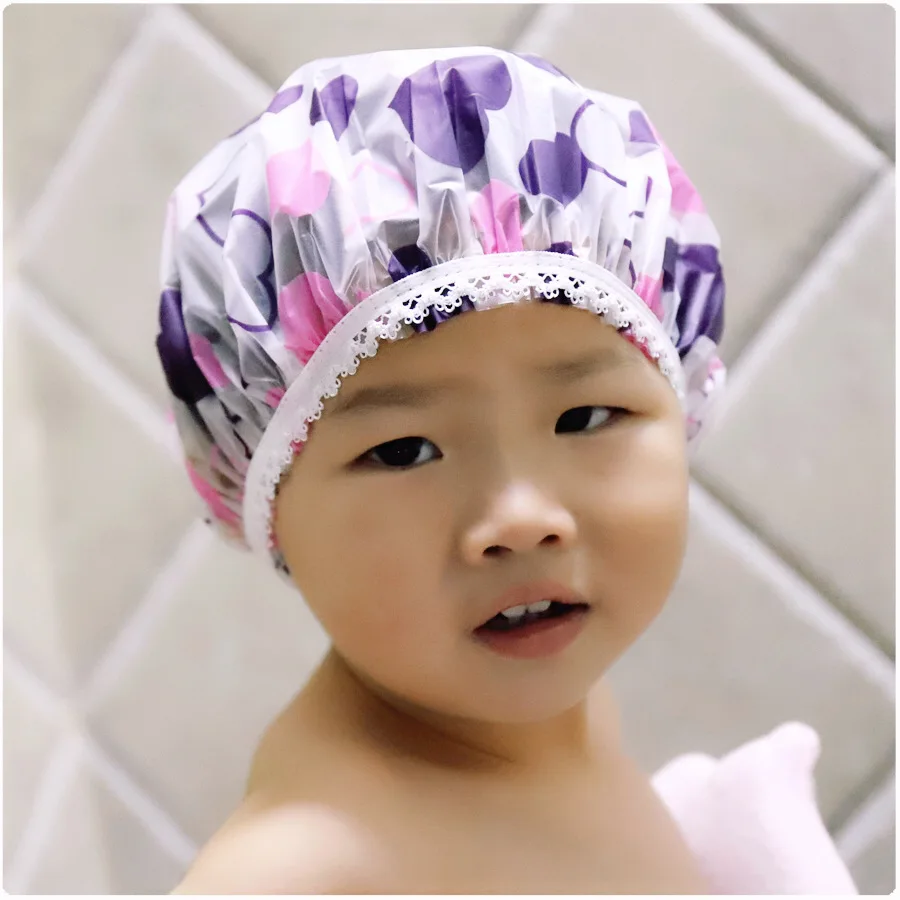 2021 New Cartoon Pattern Children Bathing Hair Moisture-proof Cap Baby Shower Cap Waterproof Shower Hat