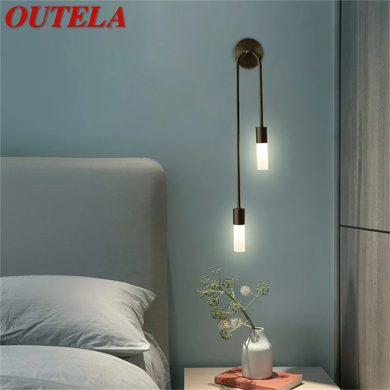 

OUTELA Brass Wall Lamp Modern Gold Sconces Simple LED Indoor Light For Home Living Room