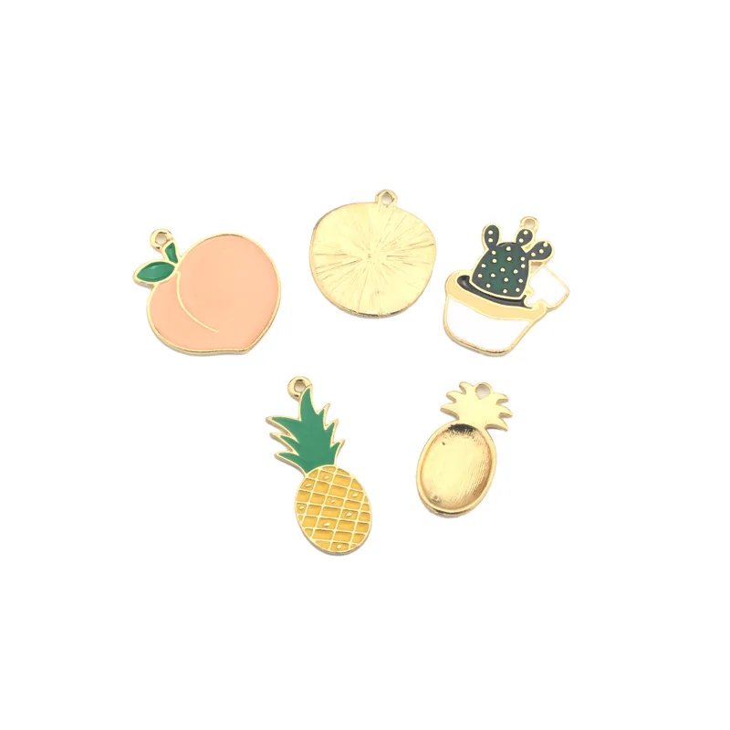 10pcs Pineapple Peach Cactus Enamel Charms Fruits Alloy Floating Pendant DIY Keychain Earrings Making Jewelry Accessories YZ577