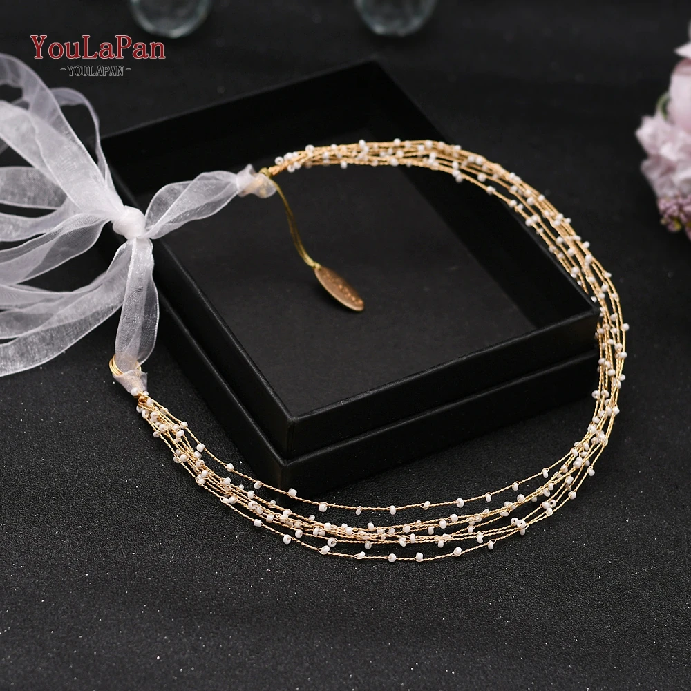 TOPQUEEN Handmade Peal Hairband Beaded Rhinestone Wedding Headband Bride Headwear Party Jewelry Wedding Accessories