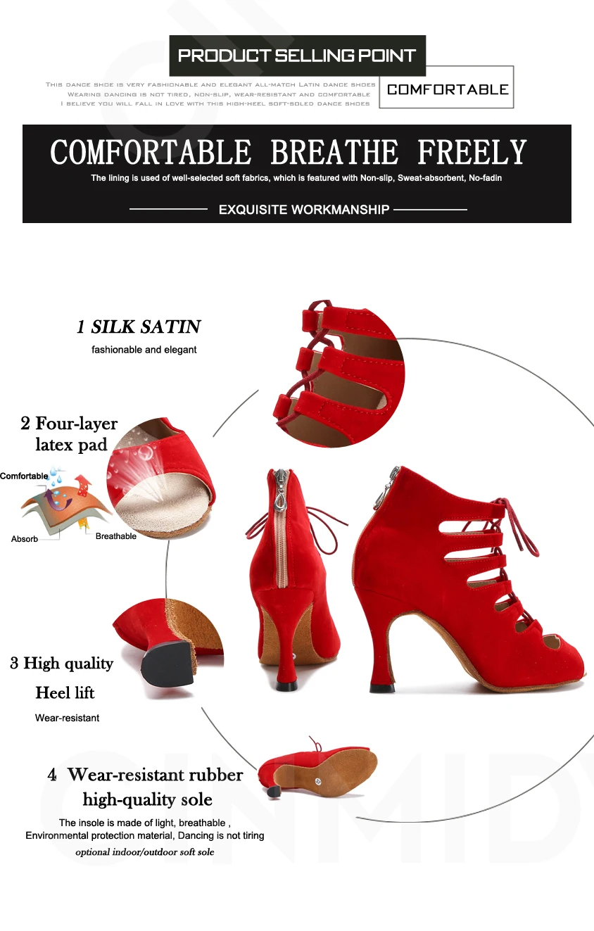 Schwarze Latein-Tanzschuhe für Damen Tango Salsa Rumba Ballroom Satin Tanzstiefel Damen Rote Sexy Pole Dance Schuhe Damen High Heels – Detail 6