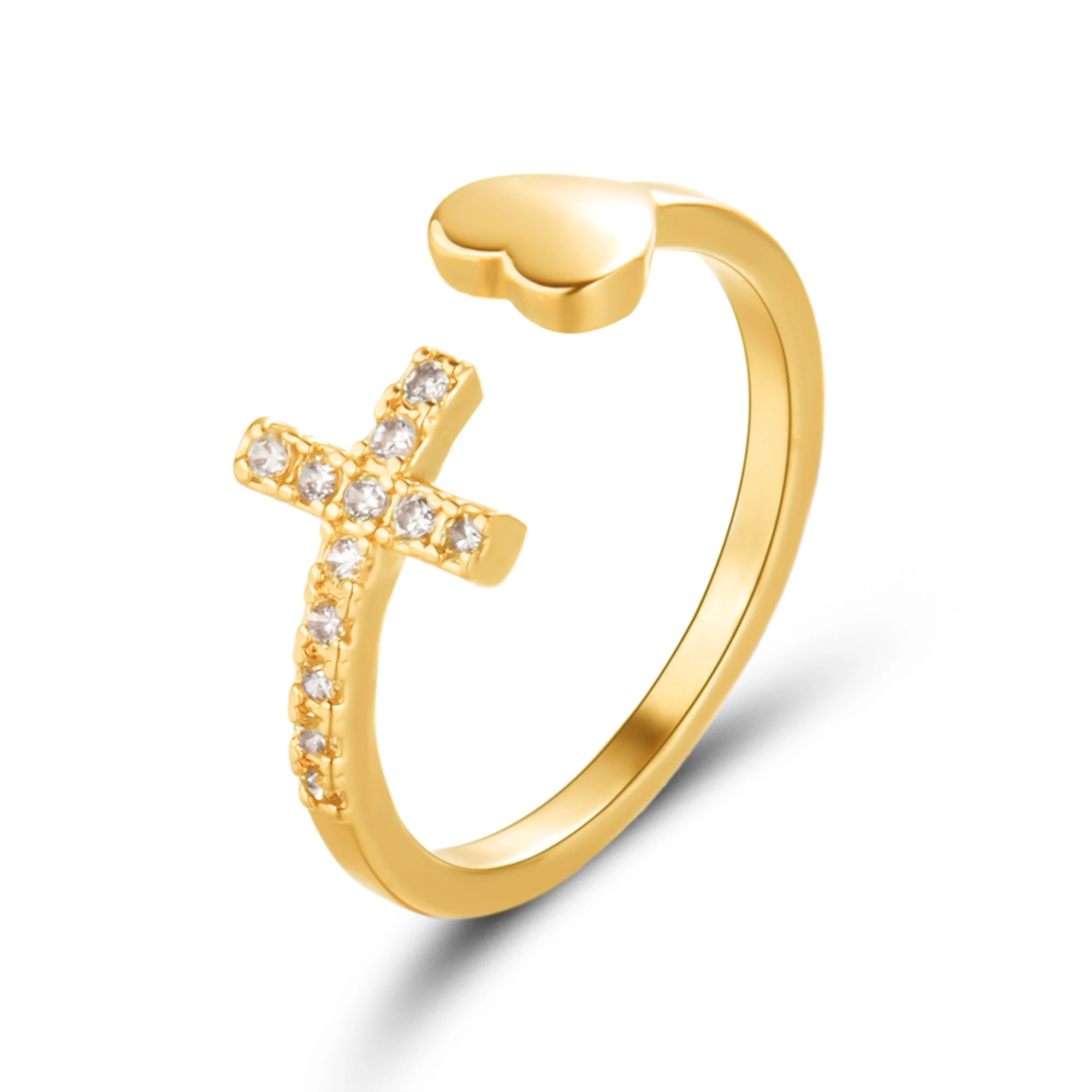 Classic Popular Zircon Cross With Heart Rings For Women New Rose Gold Color Open Adjustable Wedding Ring Dropshipping