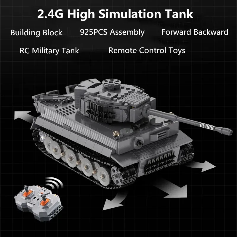 RC Military Tank 2.4G Remote Control Building Blocks 925pcs Battle Tank With Simulation All-Round Drive Bucket Lifting Rotation