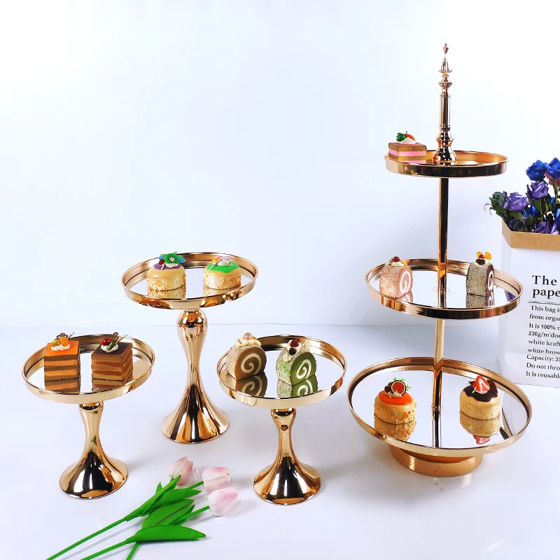 4-7 Pcs Gold Electroplate  Cake Stand Set Mirror Metal Cupcake Display  Wedding Birthday Party Dessert  Plate Rack