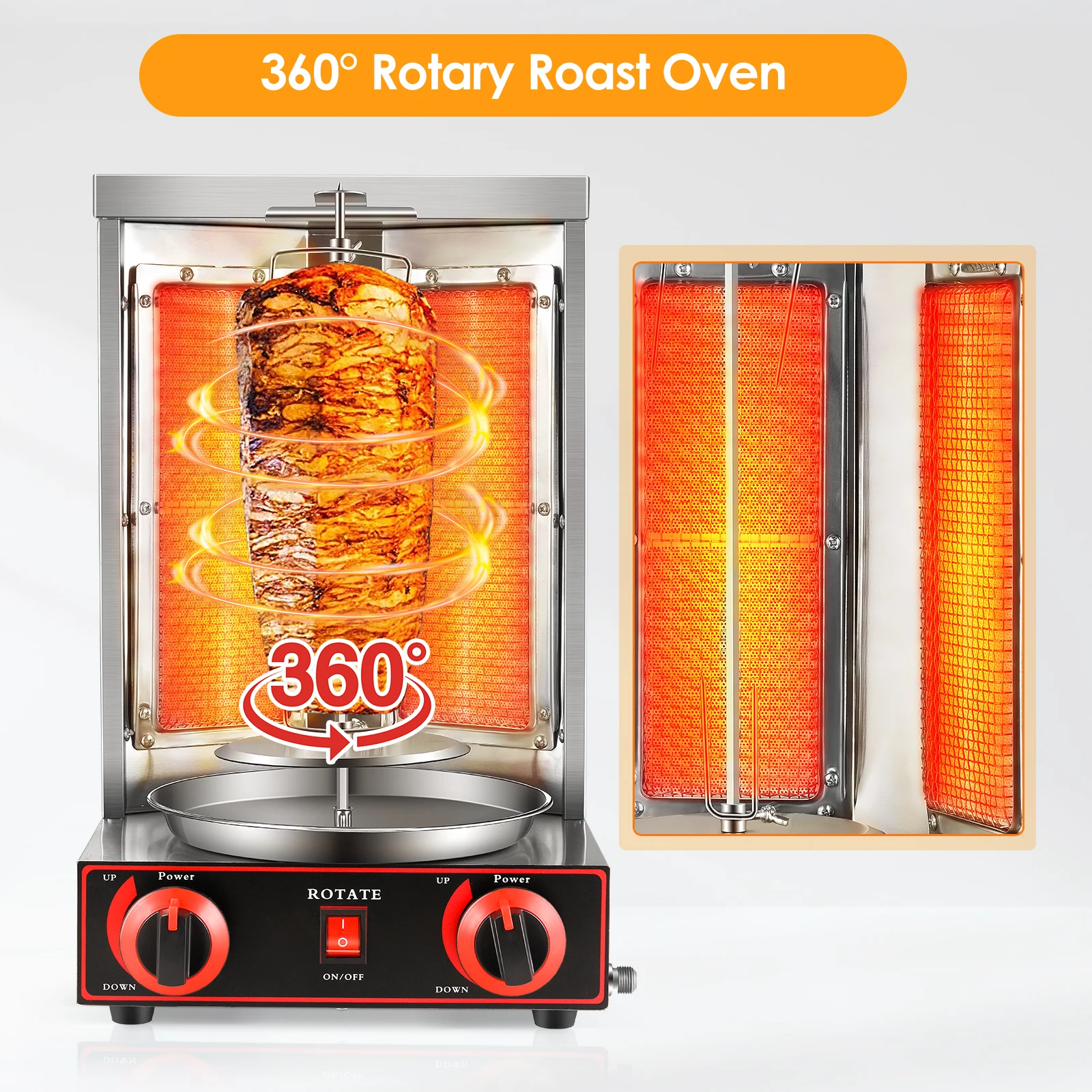 2 Burner Kebab Machine Electric Vertical Broiler Gyro Grill Machine With Temperature Adjustment Switch Steel BBQ Grills