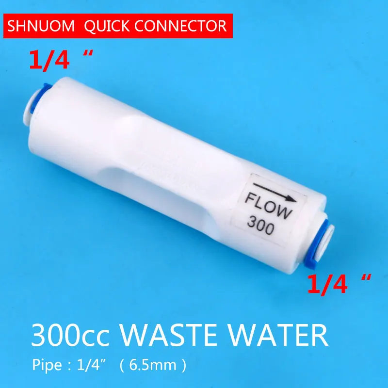 1/4 "Tabung Lurus Melalui Jenis 300CC Limbah Air Pengatur Pembatas Selang Reverse Osmosis Cepat Konektor Pipa Fittiing