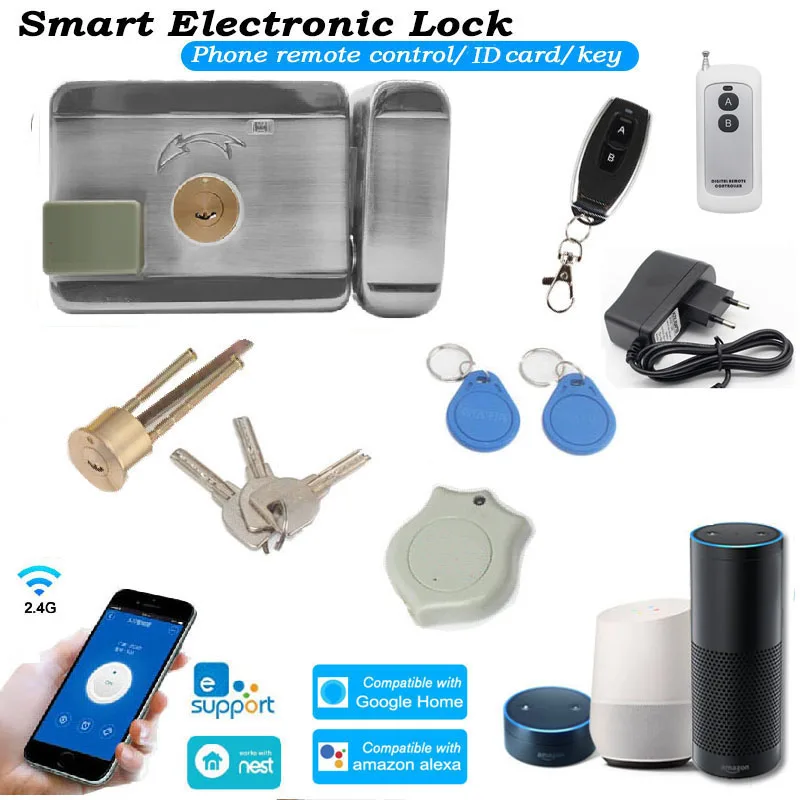 WIFI Remote control 12V Electric Door lcok RFID lock Mechanical key Phone ewelink Home Gate opener Access control