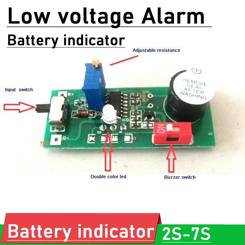 Battery indicator 2S 3S 4S 5S 6S 7S lithium battery Low voltage alarm LED display 6.5-30V Adjustable Li-ion Lifepo4 7.4V 12V 24V