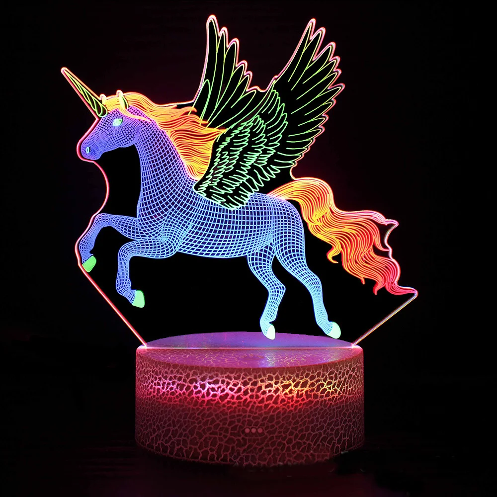 3D Unicorn Illusion Lamp 3D Night Lights 3 Acrylic Plate Touch Control Led Table Lamp Unicorn Gifts for Kids Baby Bedroom Decor