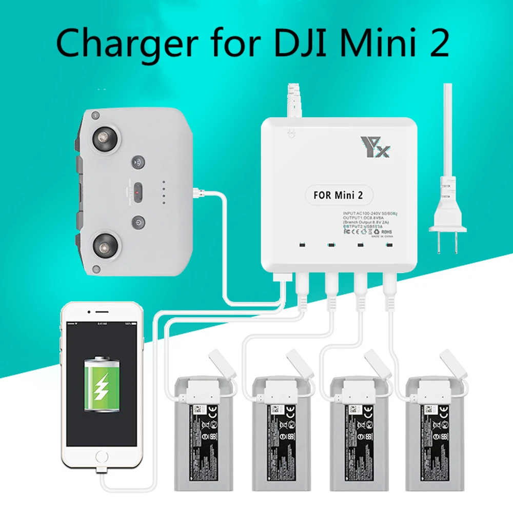 for-dji-mini-2-drone-6-in1-battery-charger-usb-port-intelligent-charging-adapter