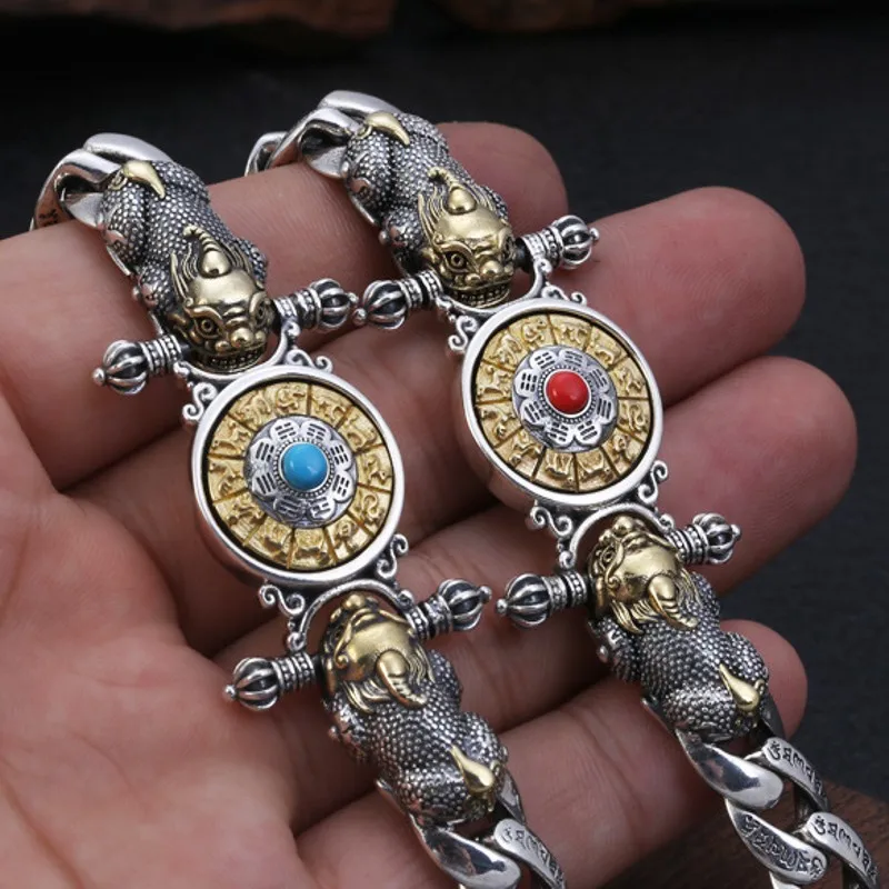 

BOCAI New Trendy Real Solid S925 Pure Silver Nine Palaces Gossip Brave Man Bracelet Vintage Vajra Personalized Couple Jewelry