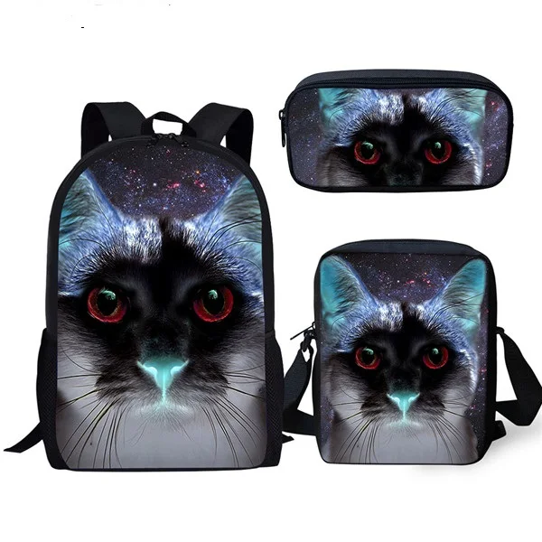 Cartoon 3pcs/set Gothic Cat School Bags for Girls&Boys Orthopedic Backpack Schoolbag In Primary Students Kids Mochilas