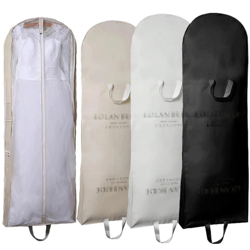 180CM Dustproof Cover Non-Woven Bridal Dress Gown Protection Cover Wedding Dress Garment Bag Storage Bags White Beige Black