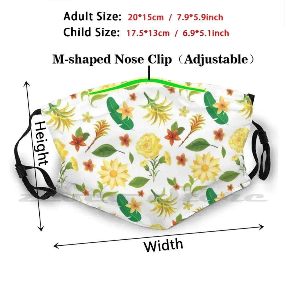 Yellow Red Flowers Pattern Washable Trending Customized Pm2.5 Filter Mask Yellow Red Flowers Pattern Acacia Acanthus Amaranth