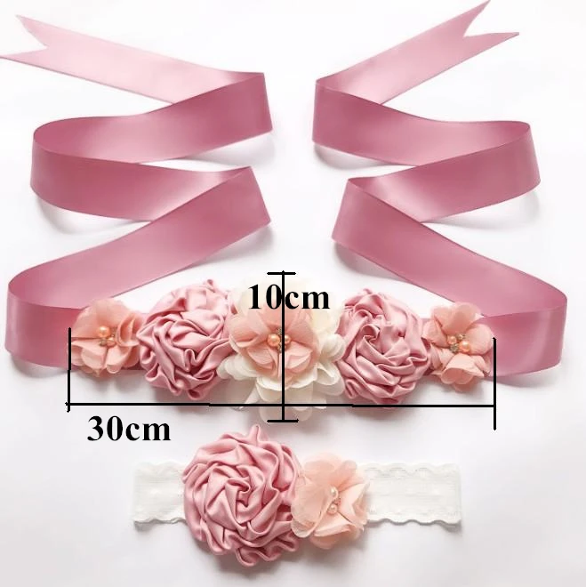 Wedding Fashion Belt Sash Floral Women Dress Belts Wedding Bridal Flower Girl Sash Satin Ribbon Flower Belt With baby hairband