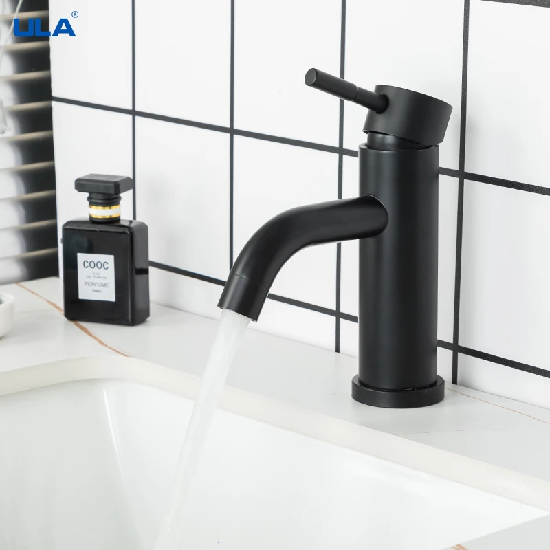ULA Bathroom Sink Faucet Black Washbasin Water Mixer Tap Hot Cold Water Mixer Taps Bathroom Fixture Waterfall Basin Faucet