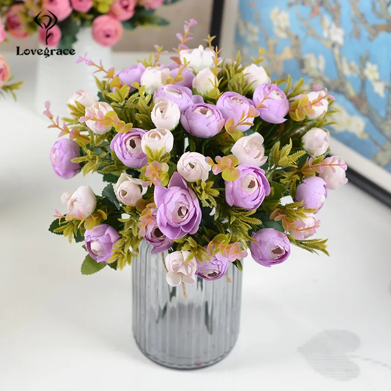 10 Heads/Boeket Kunstmatige Tea Rose Bloemen Vivid Fake Silk Rose Bruidsboeket Wedding Flower Decor Tafel Kamer Vaas thuis Flore