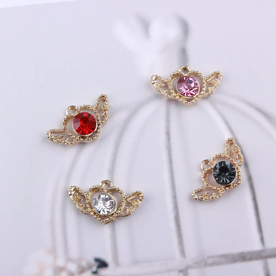 

100pcs 14*23mm Diamond cutout heart wings Alloy Pendant Bracelet Hair Accessories Accessories