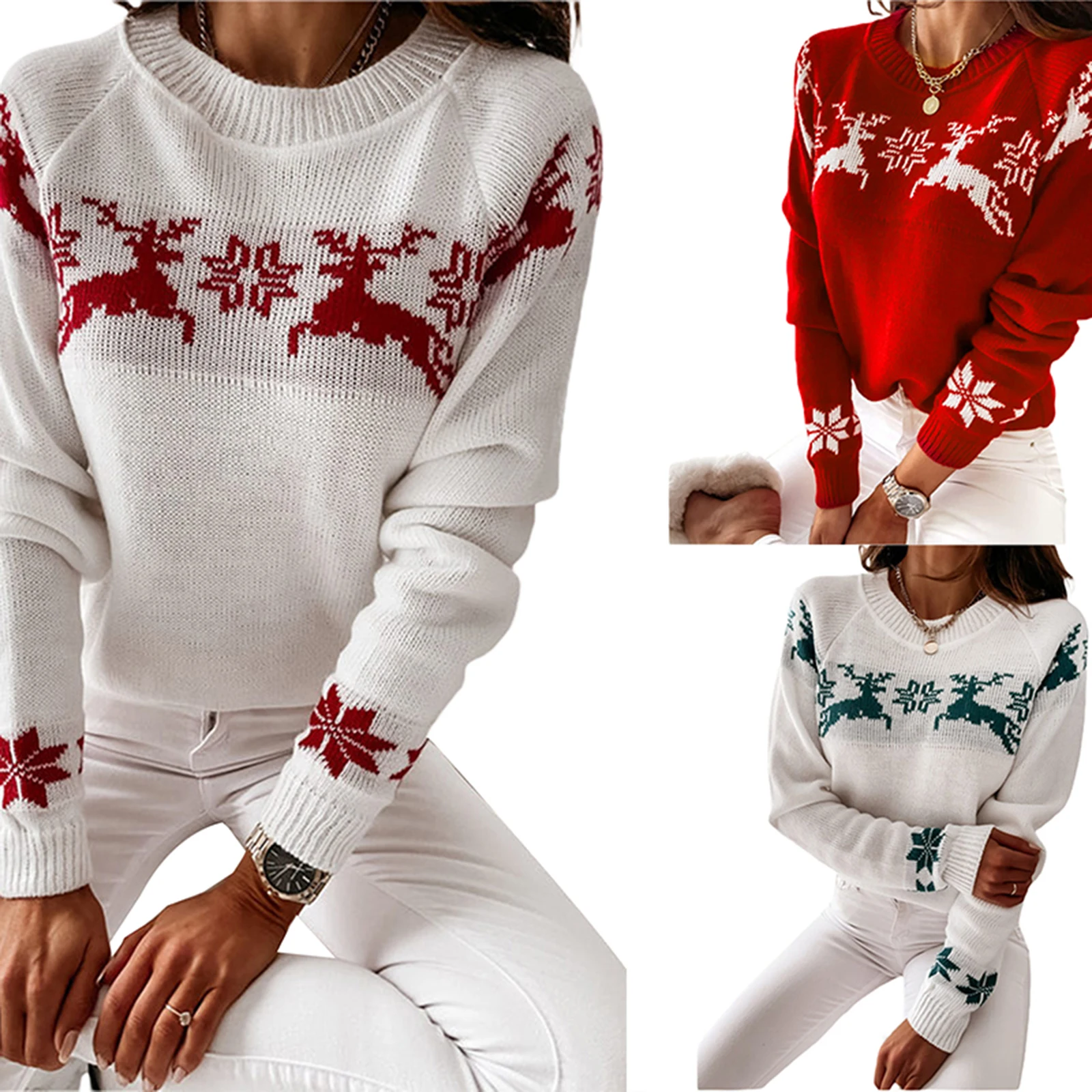 ลwiฤ
teczne swetry z dzianiny zimowe damskie swetry z dzianiny Casual z dลugim rฤkawem O-neck swetry swetry Xmas ubrania