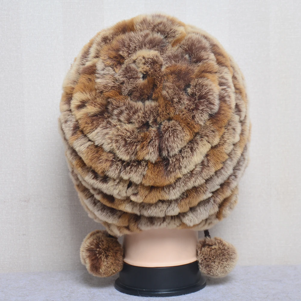 Hat Women\'s Winter Female Hat for Women 100% Real Rex Rabbit Hat Rex Rabbit Fur Cap Fashion Lady Winter Warm Luxury Headwear Hat