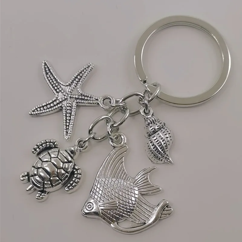 Sea Turtle, Starfish, Conch Fish Keychain Diy Handmade Ocean Beach Jewelry