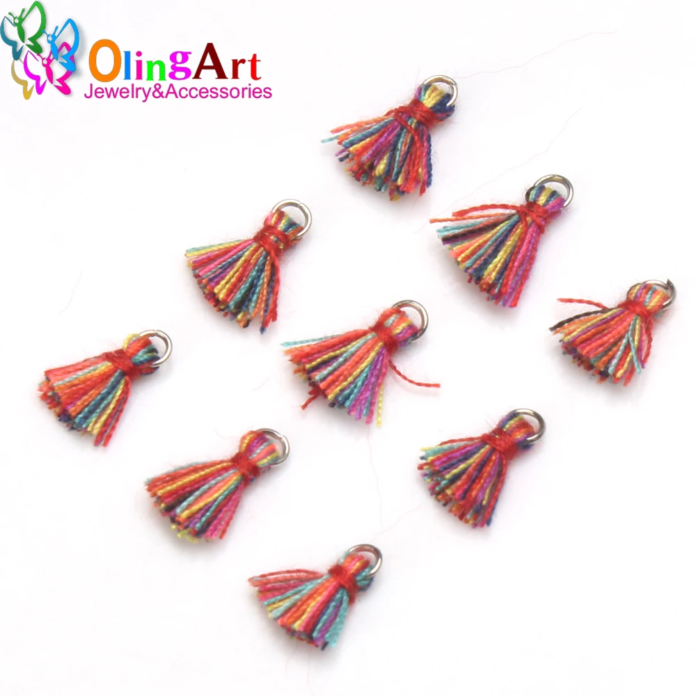 Olingart Colorful Silky tassel Charms /cotton tassels/mini tassel/jewelry making DIY Pendant Drop earrings Necklace Bracelet