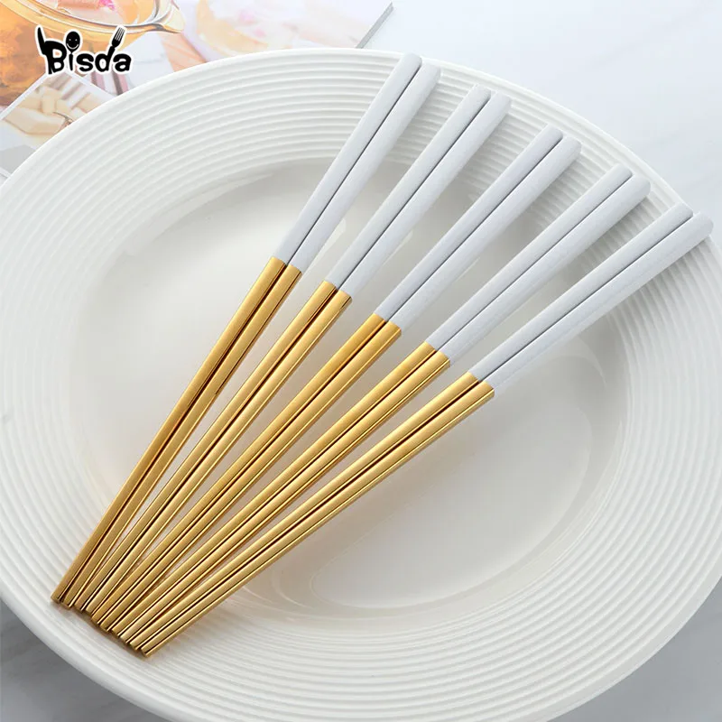 5 Pairs Chopsticks Stainless Steel Titanize Chinese Gold chopsitcks Set Black Metal Chop Sticks Set Used For Sushi Dinnerware