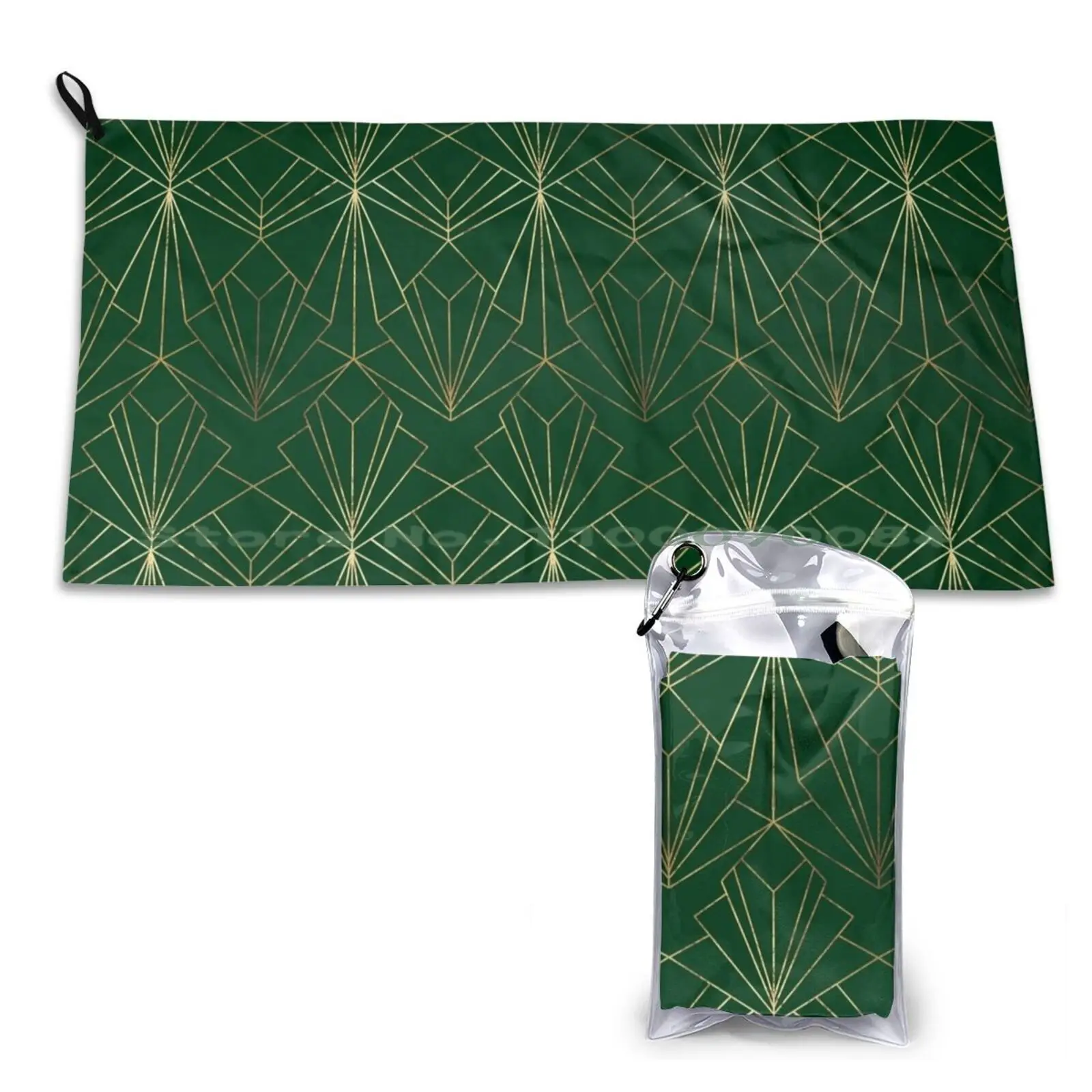 Art Deco In Emerald Green Quick Dry Towel Gym Sports Bath Portable Art 1920s Pattern Repeat Dark Green Outline Geometric Modern