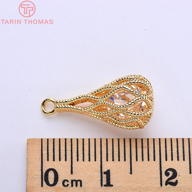 (592)4PCS 20*10MM 24K Champagne Gold Color Brass with Zircon Double Drop Charms Pendants High Quality Jewelry Accessories