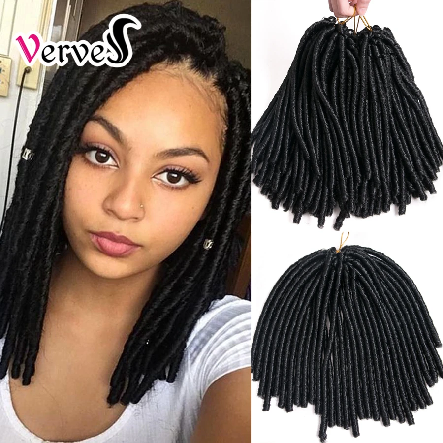 VERVES Crochet Braids Faux Locs Synthetic Braiding Hair Extension Afro Hairstyles 14inch Soft Black Faux