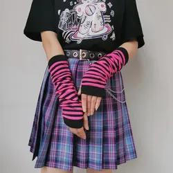 Gestreifte Handschuhe Arm wärmer gestrickt lange finger lose Handschuhe Gothic Fäustlinge Punkrock Zubehör Emo Szene Egirl Anime Y2k