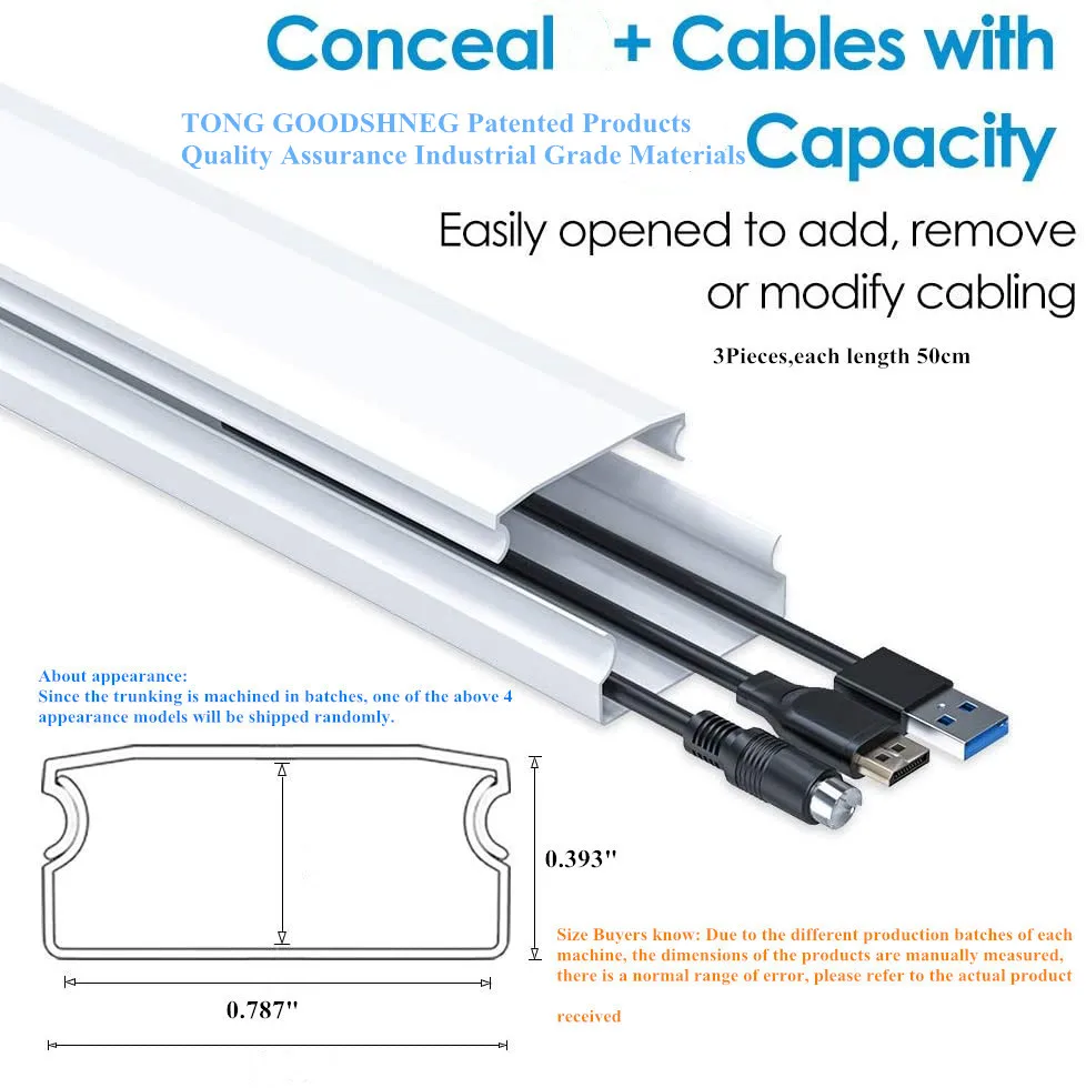 Cable Concealer PVC Cord Hider Raceway Kit for Mount TV Pre-drilled Channels Cord Cover Home Office Cable Management Trunking