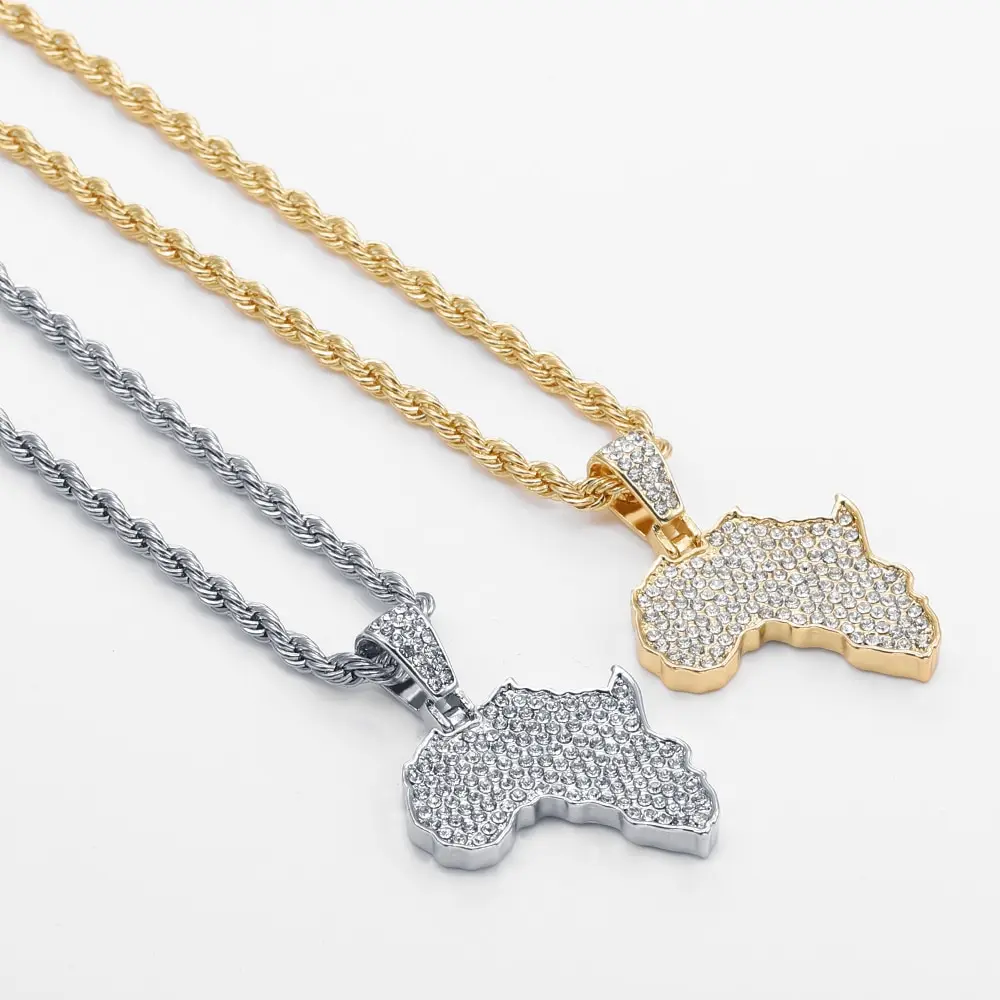 2024 Africa Map Pendant Necklace Women Men Silver Color/Gold Color Ethiopian Jewelry Wholesale African Map Hiphop Item Party